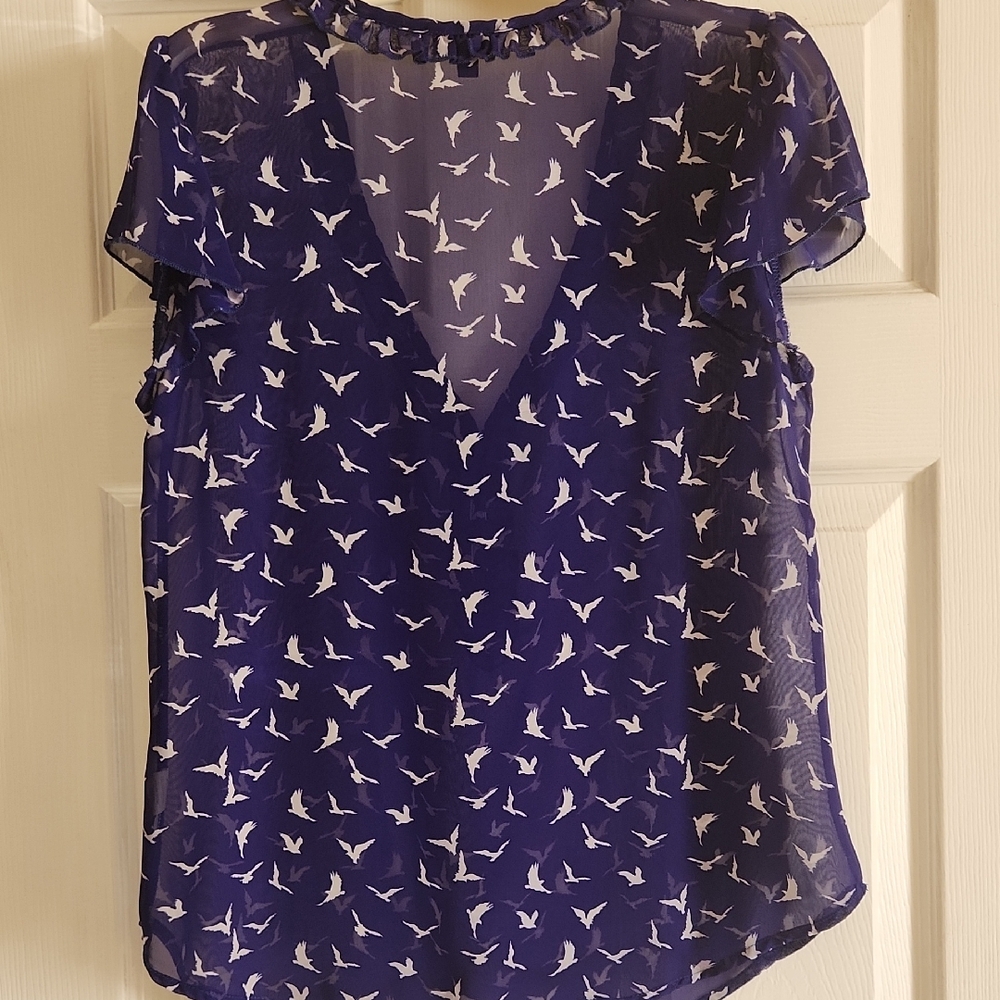Lily Rose Purple Sheer Bird Print Blouse - Picture 7 of 9